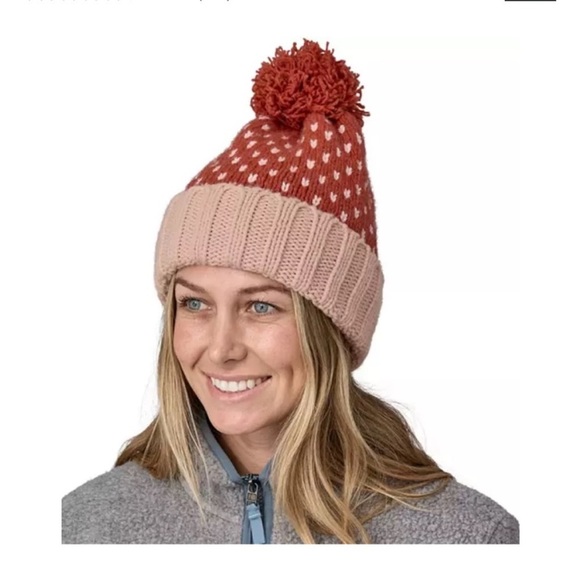 Patagonia Women's Snowbelle Beanie Ridge Burl Red NWT Recycled Wool Orange - Picture 6 of 8